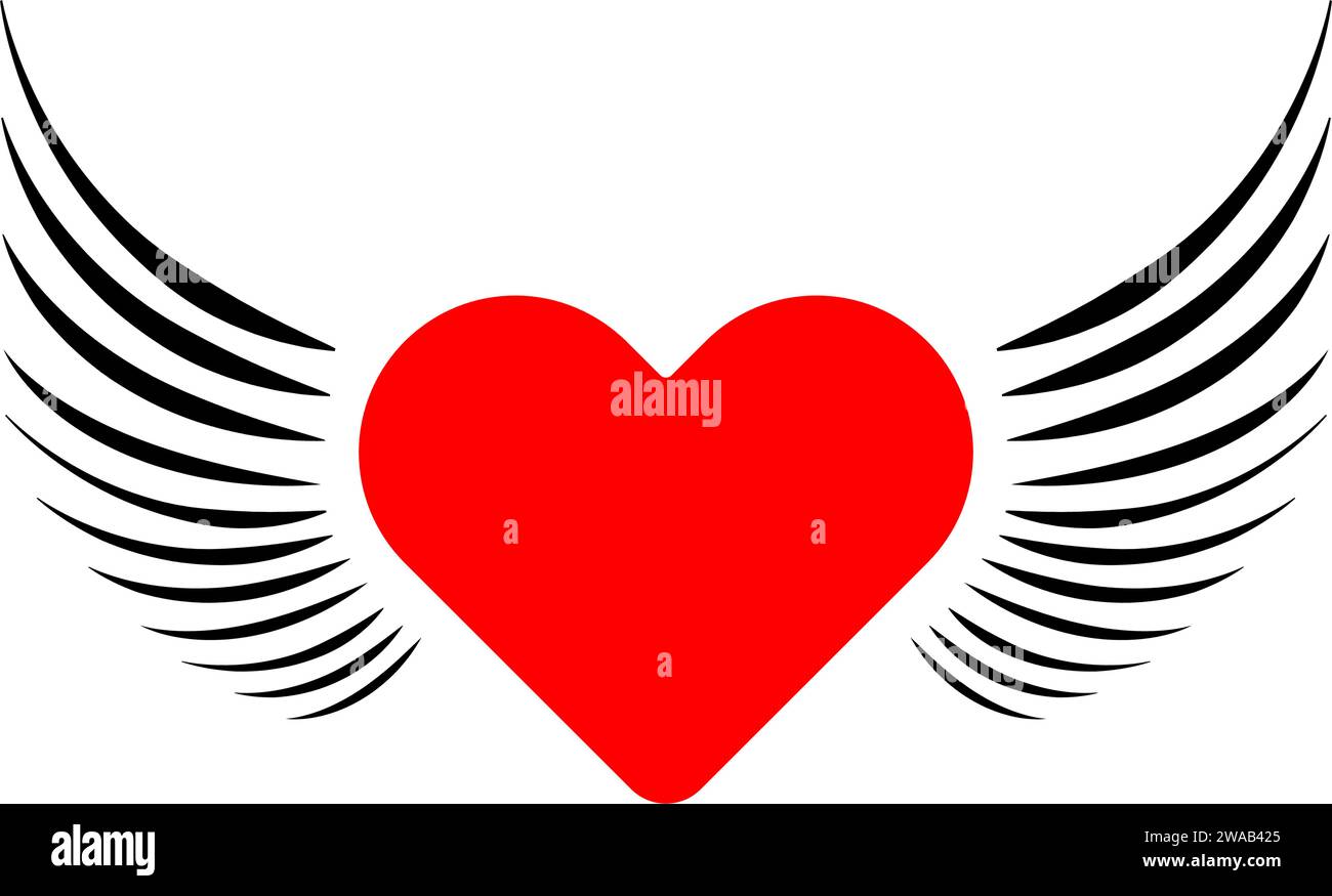Red Heart with wings icon symbol. Flat vector illustration Stock Vector ...