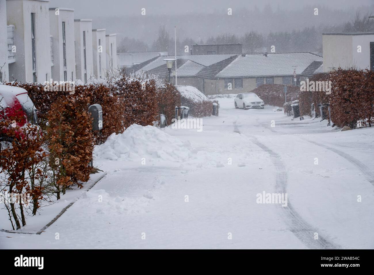 Denmark. 03rd Jan, 2024. Heavy snowfall in central