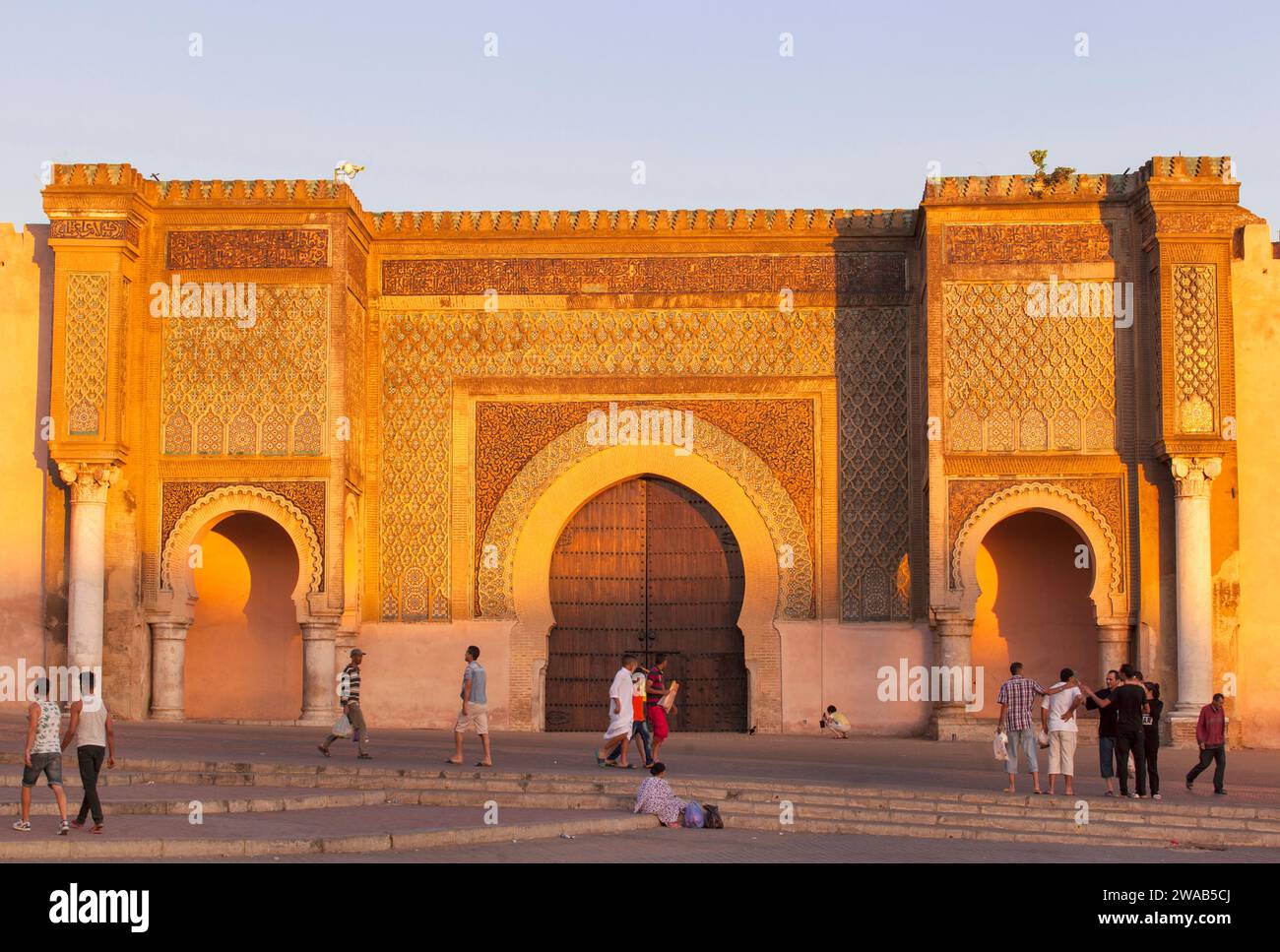 The Bab Mansour Gate at sunset, Meknes, Morocco. Stock Photo
