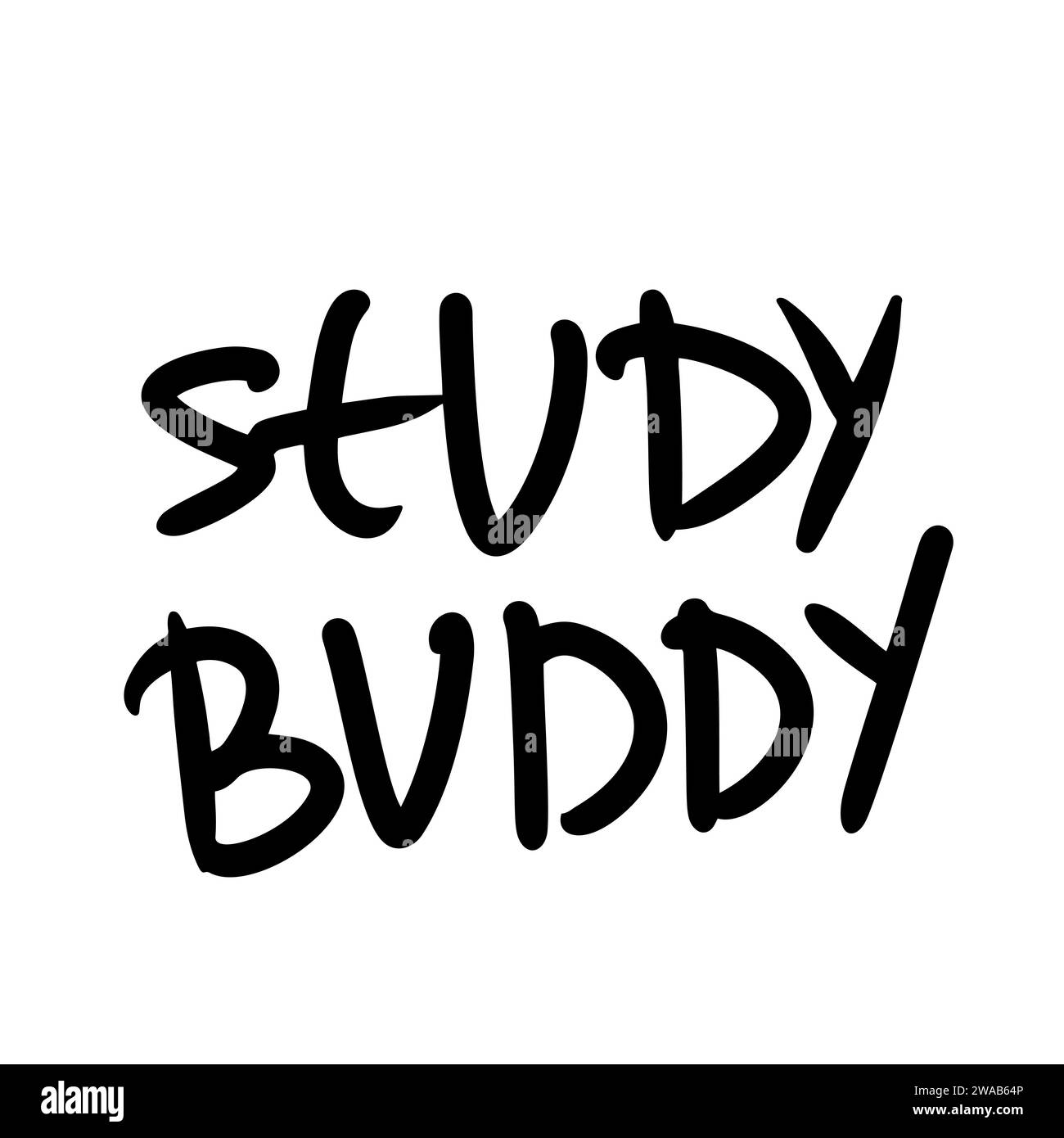 Study buddy lettering isolated on white background. Hand drawn
