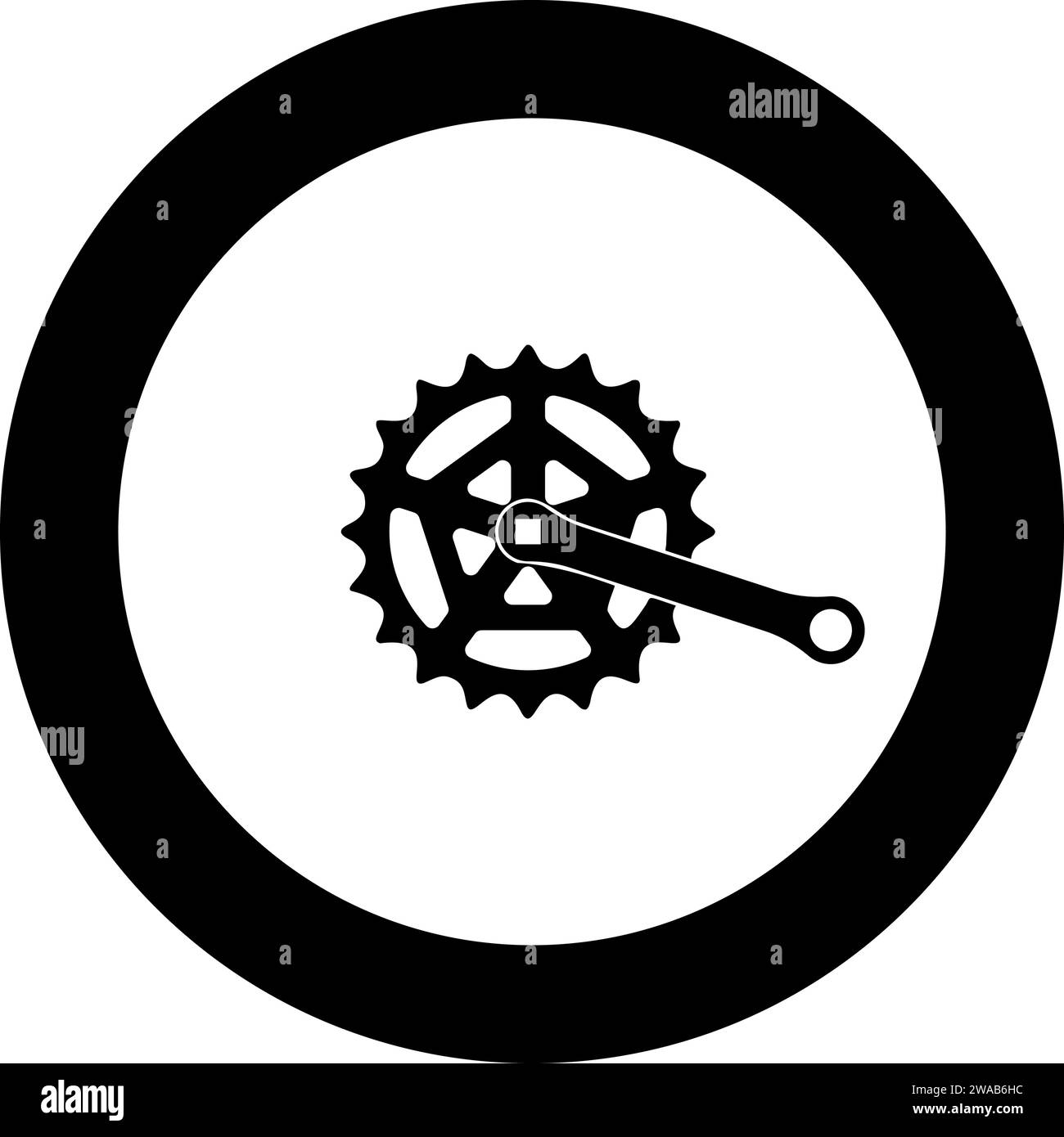 Crankset cogwheel sprocket crank length with gear for bicycle cassette system bike icon in circle round black color vector illustration image solid Stock Vector