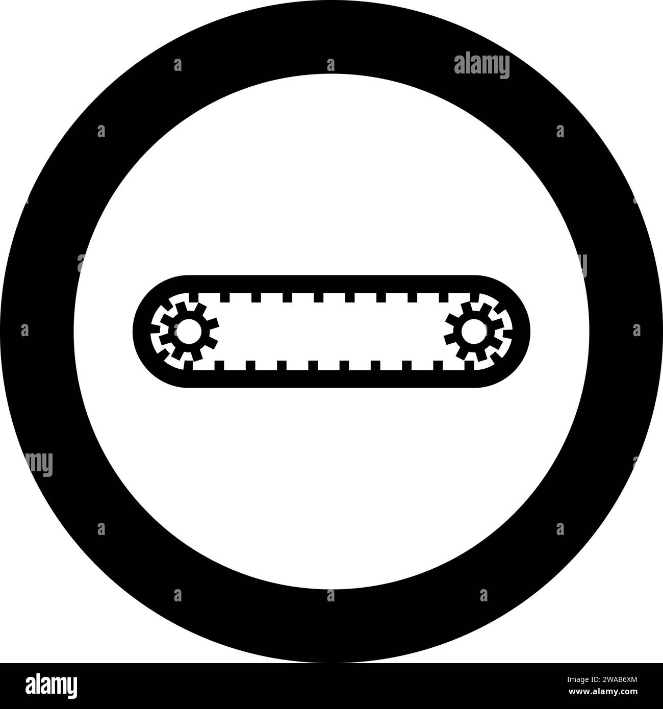 Strap for engine toothed drive belt for gears cambelt timing gas distribution mechanism icon in circle round black color vector illustration image Stock Vector