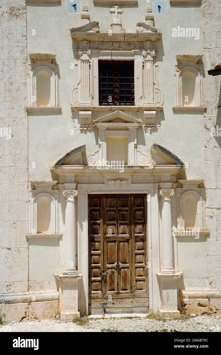 entrance door,Chiesa di Santa Maria della Pieta,Rocca Calascio,Province of L' Aquila,Region of Abruzzo,Italy Stock Photo