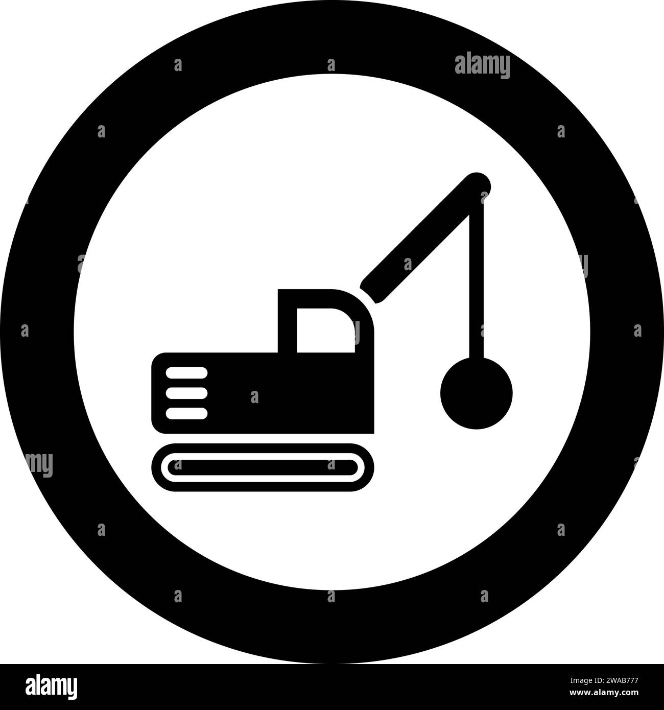 Sloopkraan building machine demolish wrecking ball crane truck icon in circle round black color vector illustration image solid outline style simple Stock Vector