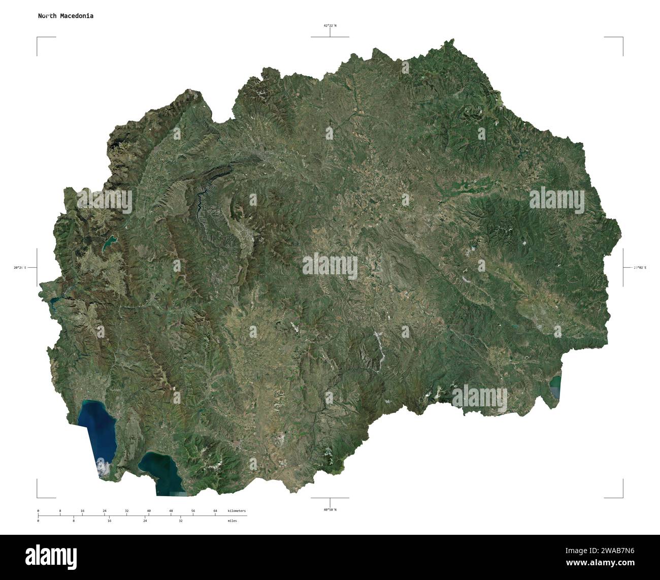 Shape of a low resolution satellite map of the North Macedonia, with