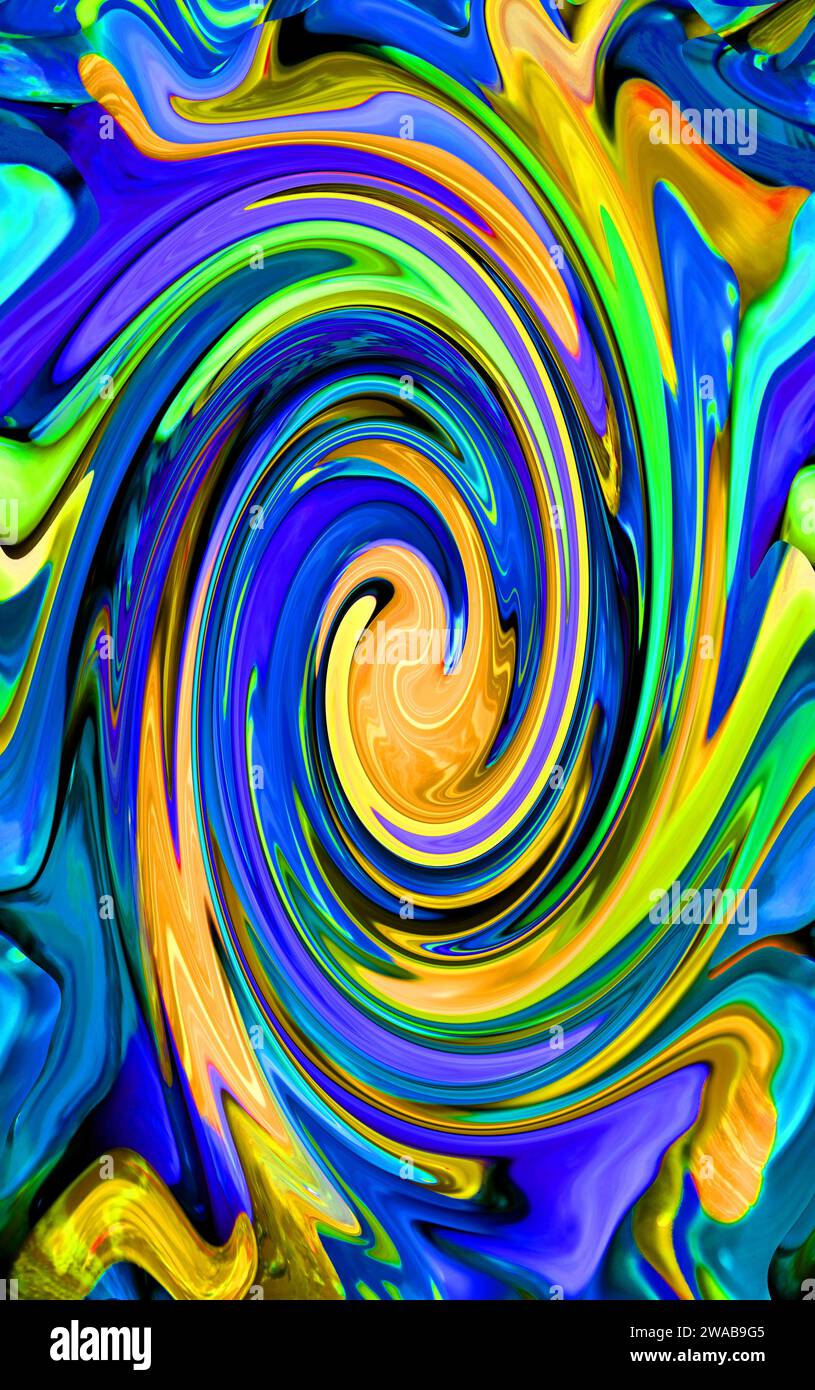 Illustration of gradient neon color artistic marbling pattern stock