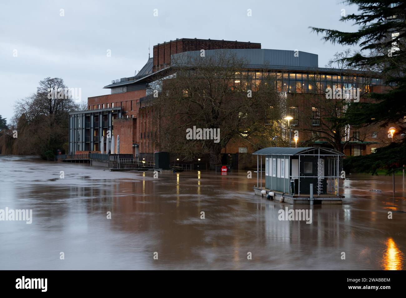 RSC Theatre and River Avon during January 2024 floods, Stratford-upon ...