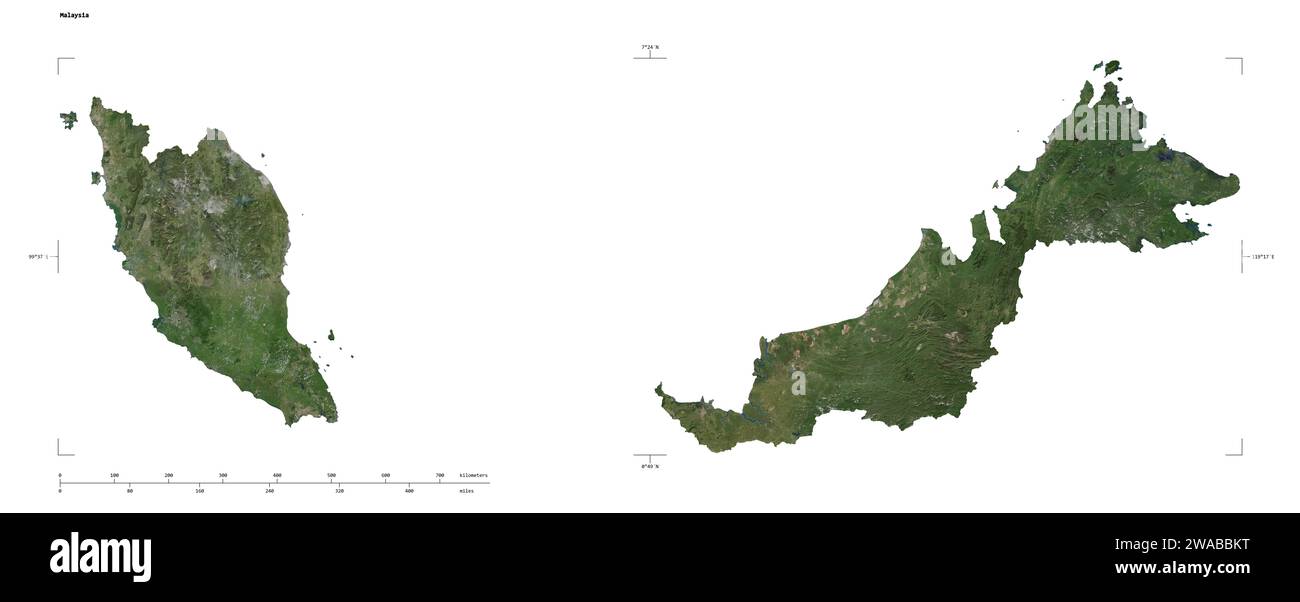 Shape of a high resolution satellite map of the Malaysia, with distance ...