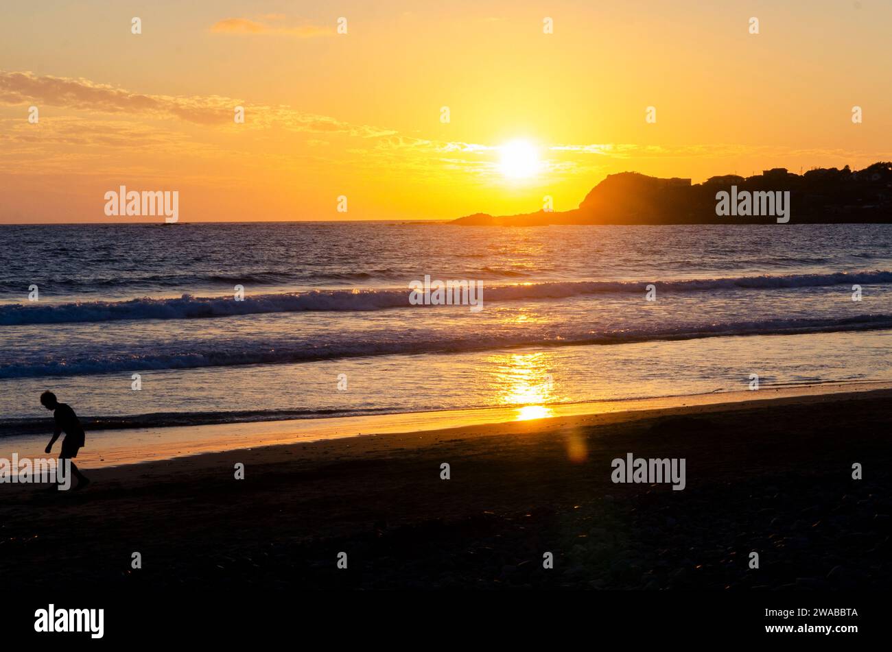 Sunset at Los Molles Beach, Valparaiso region, north Chile. December 31th afternoon Stock Photo