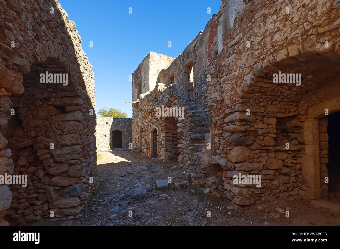 Ruins of the castle of Mylopotamos on the greek Kythira island Stock Photo