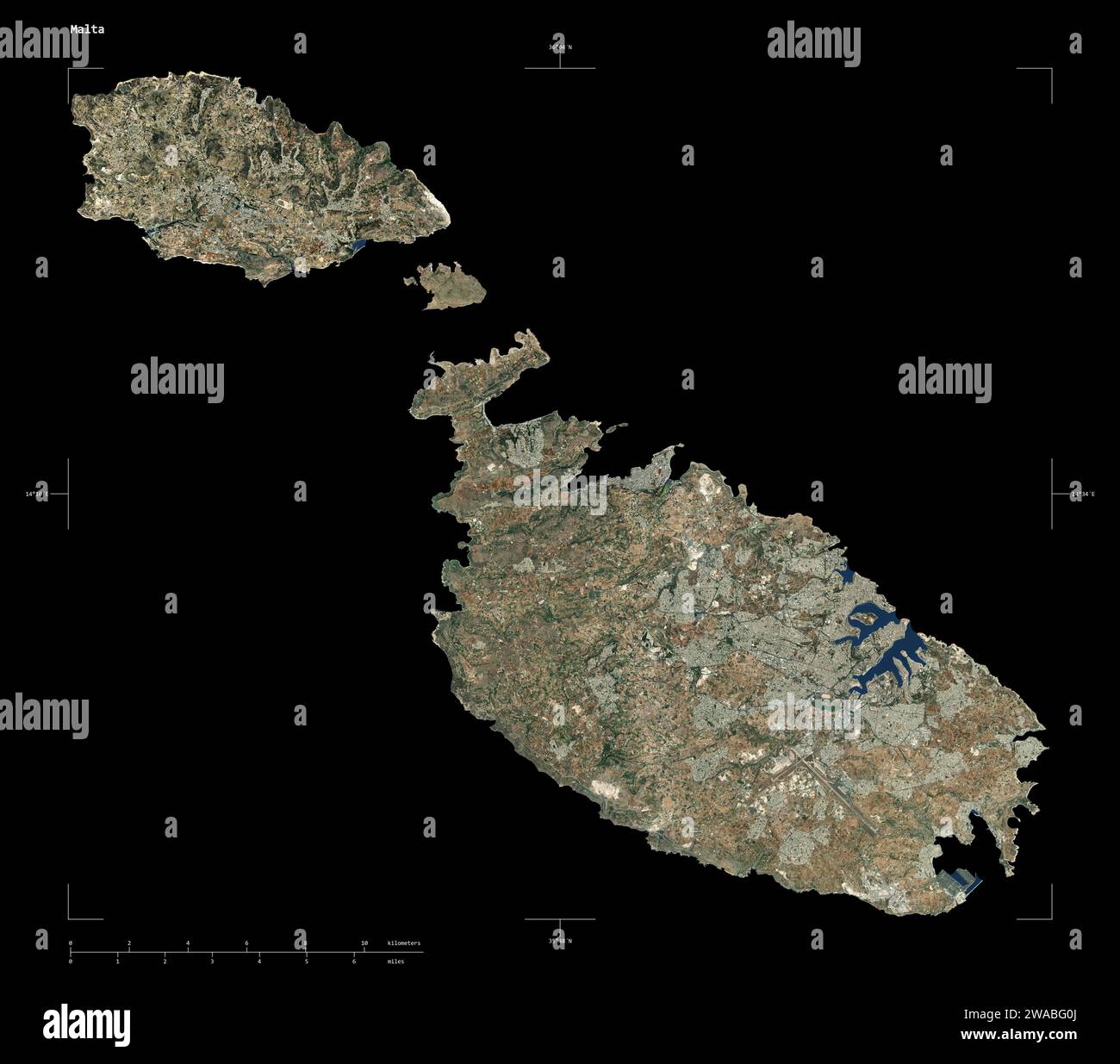 Shape of a low resolution satellite map of the Malta, with distance ...