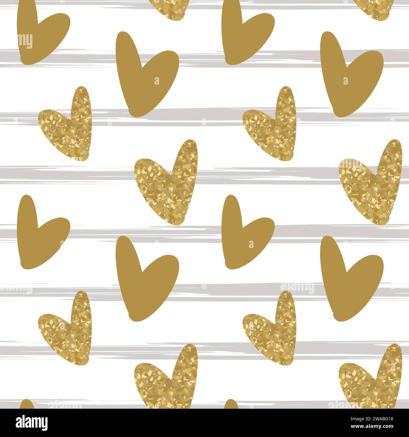 Hand-drawn Gold Glitter Hearts on Brush Stripes. Cute Seamless pattern ...