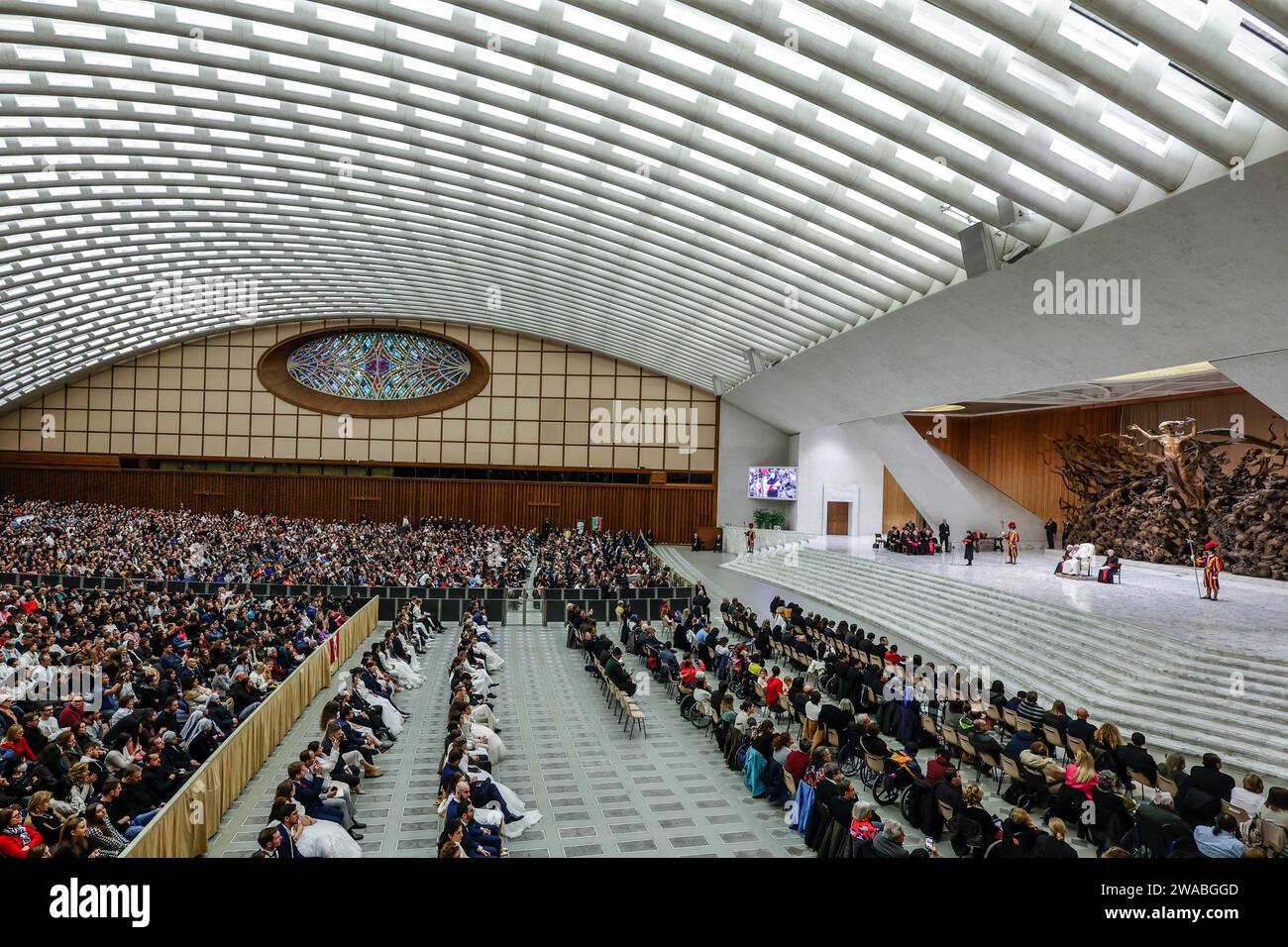 Vatican City, Vatican City. 03rd Jan, 2024. Pope Francis attends his weekly general audience in the Paul VI hall at the Vatican, January 3, 2024. Credit: Riccardo De Luca - Update Images/Alamy Live News Stock Photo