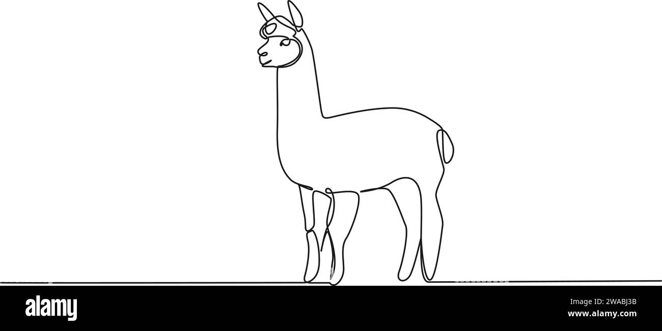continuous single line drawing of an alpaca, line art vector illustration Stock Vector