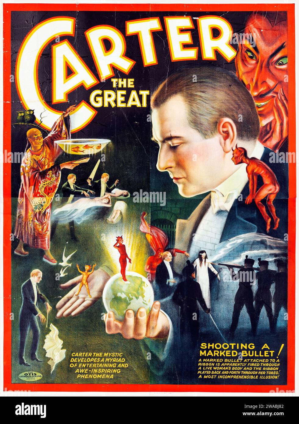 Carter the Great (1927) Magic Show Poster. Shooting a marked bullet! Stock Photo