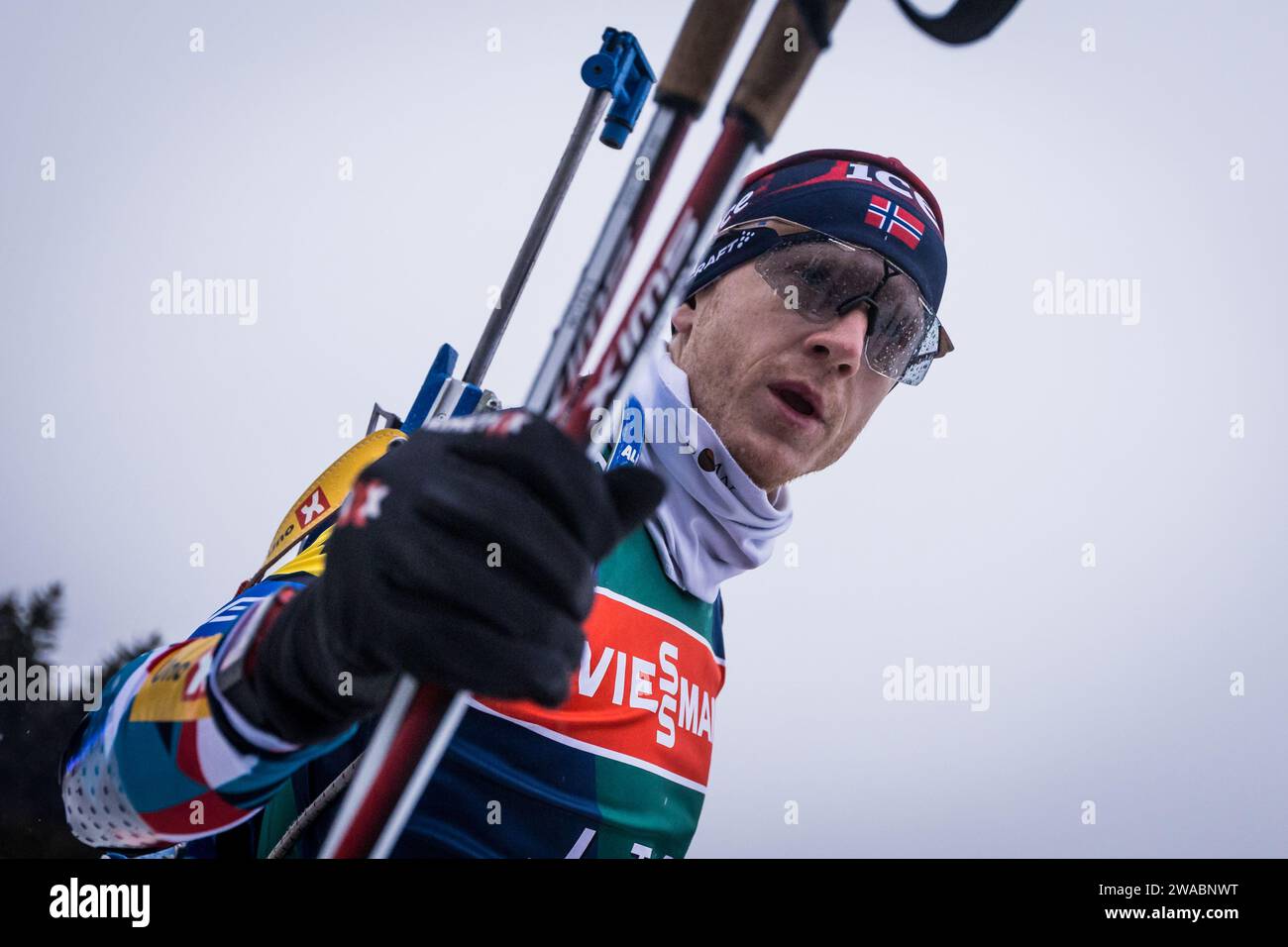 Johannes Thingnes Boe of Norway in action during the training session ...