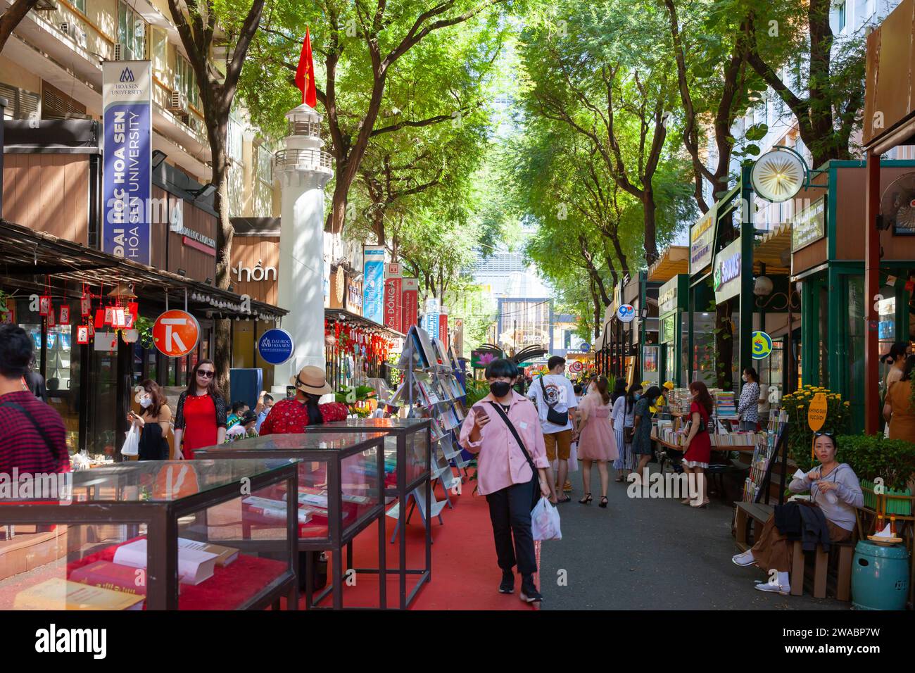 Ho Chi Minh city, Vietnam, February 2 2022: People shopping at Nguyen Van Binh Book Street in Central of Ho Chi Minh City. Stock Photo
