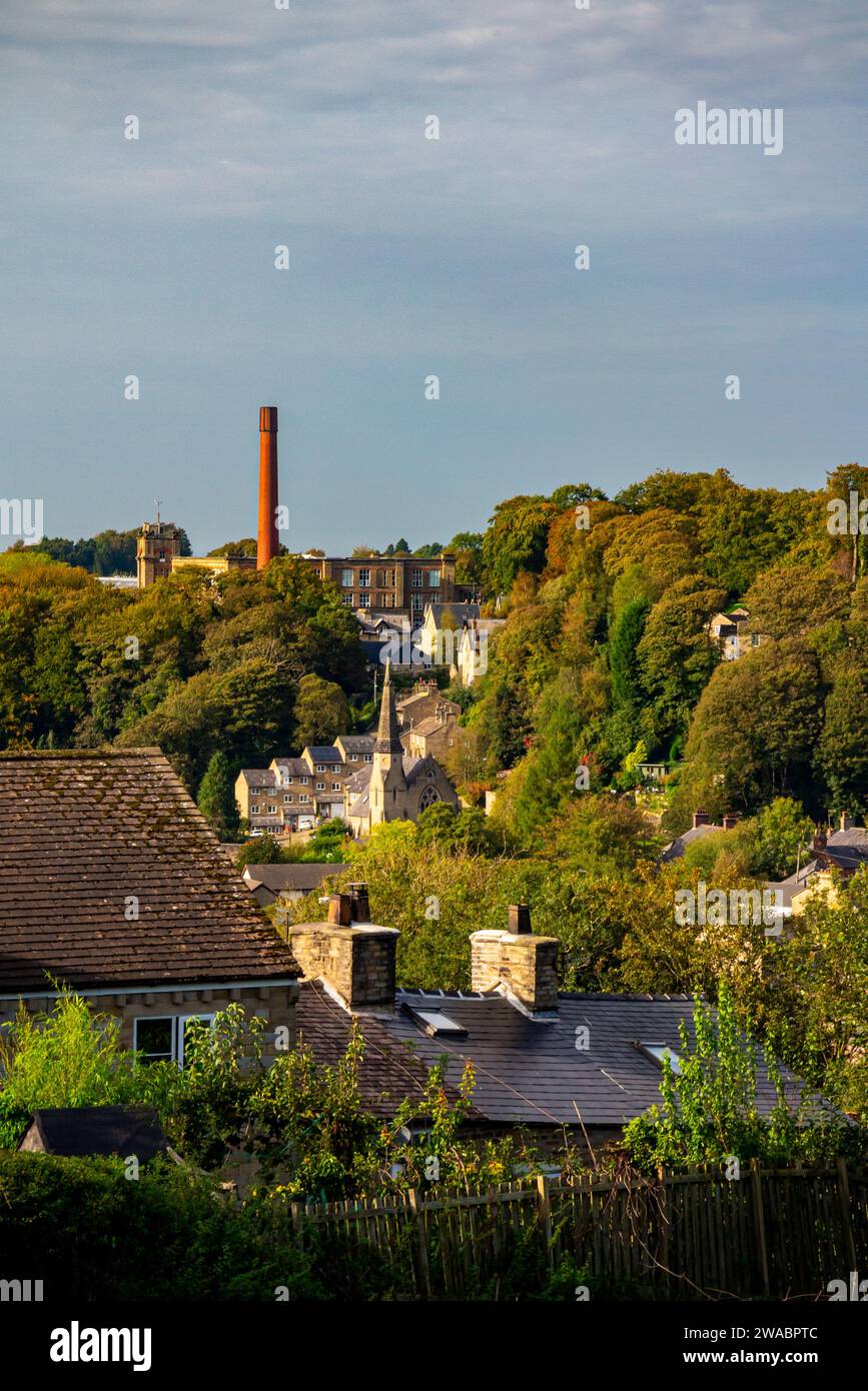 View looking down on Bollington in Cheshire England UK a town on the ...