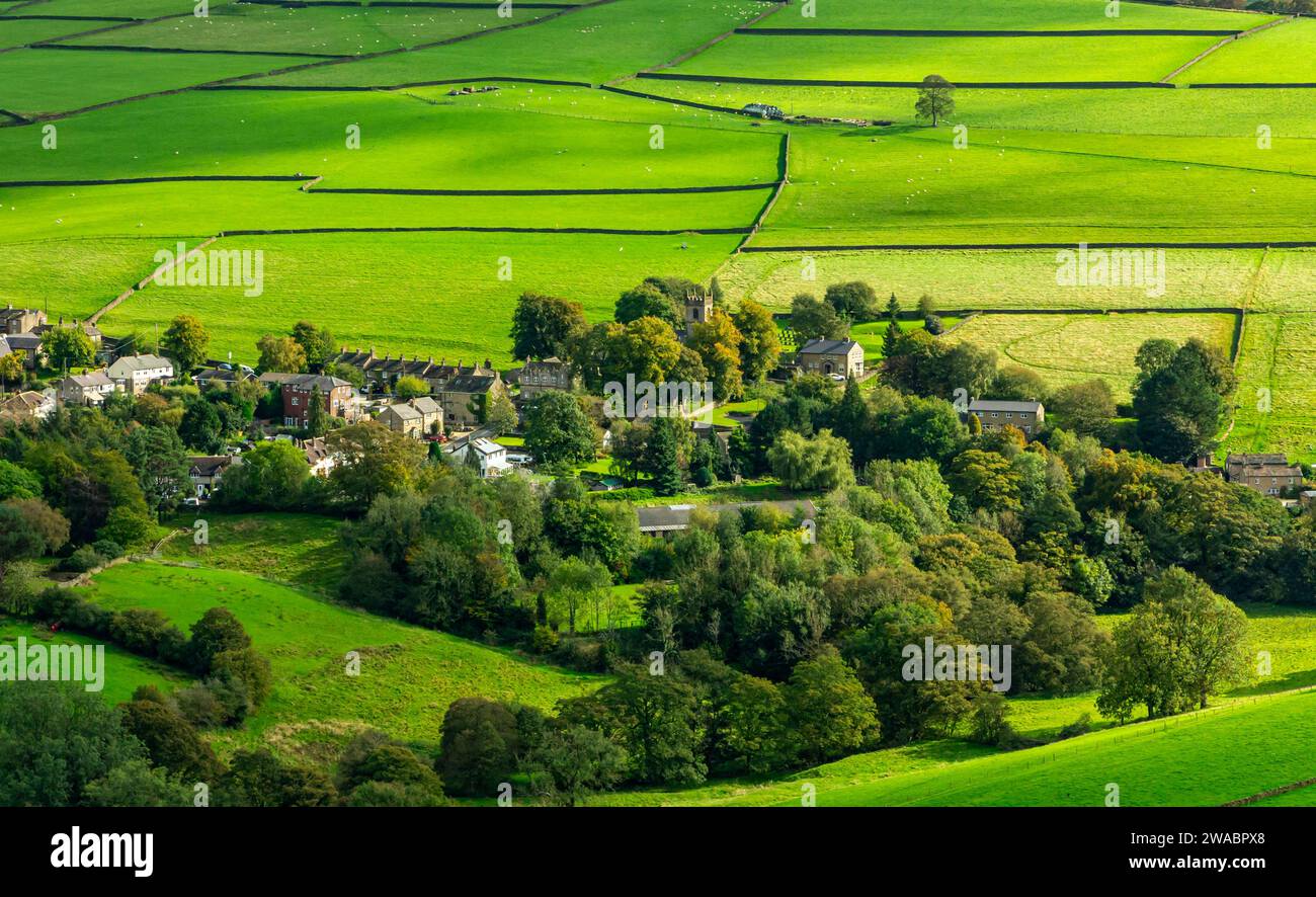 View of houses in Rainow a small village in Cheshire England UK on the western boundary of the