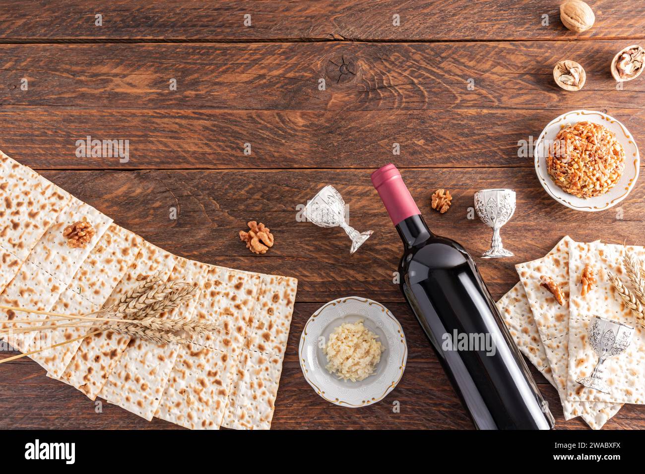 Traditional treats for the Jewish Passover holiday. matza, walnuts, a
