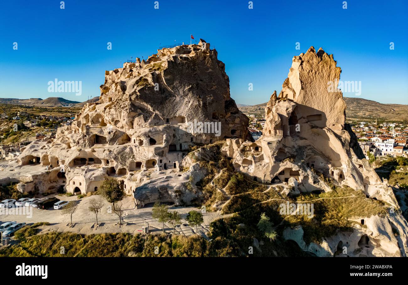view-of-uchisar-castle-in-nevsehir-province-in-cappadocia-turkey-stock
