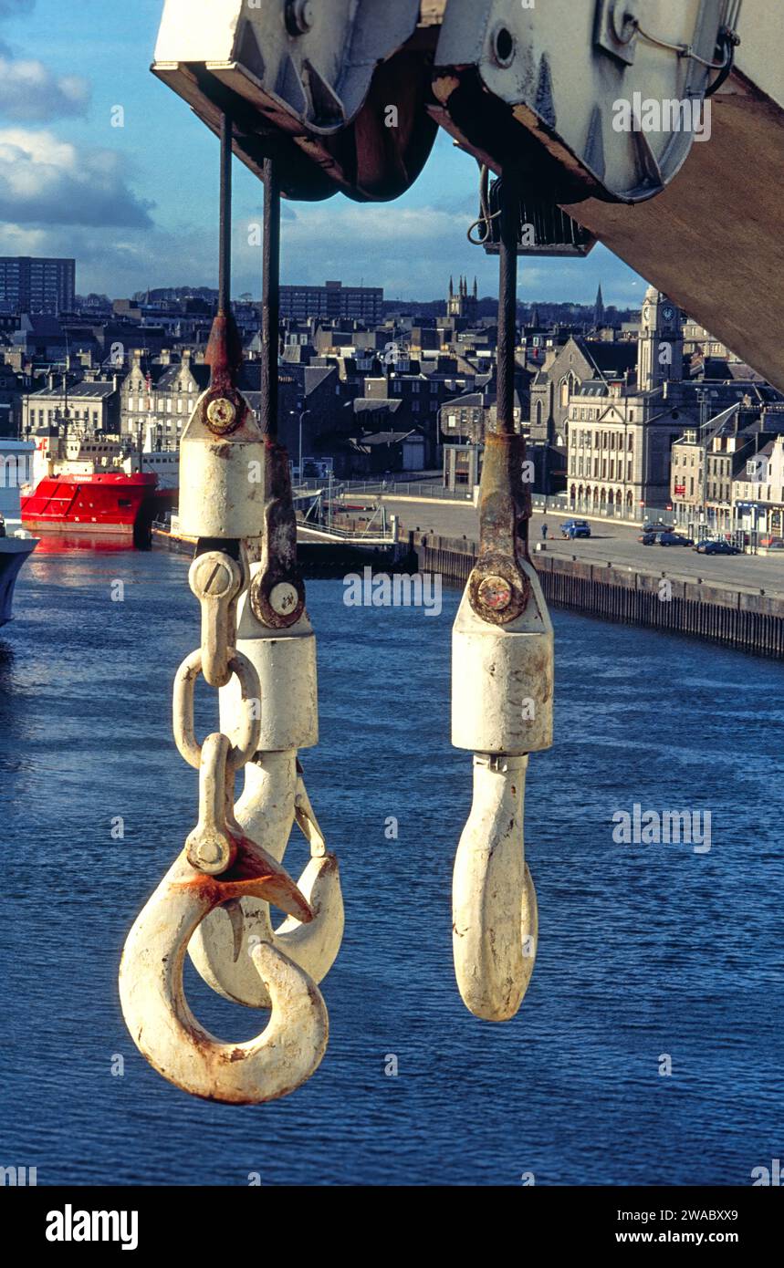 Aberdeen Scotland harbour crane hooks overlooking the granite city