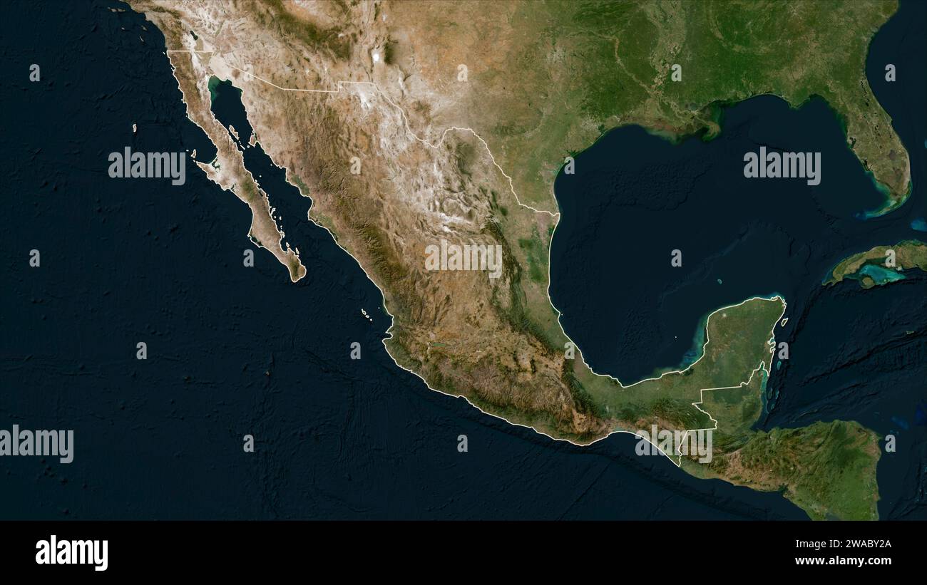 Mexico outlined on a low resolution satellite map Stock Photo
