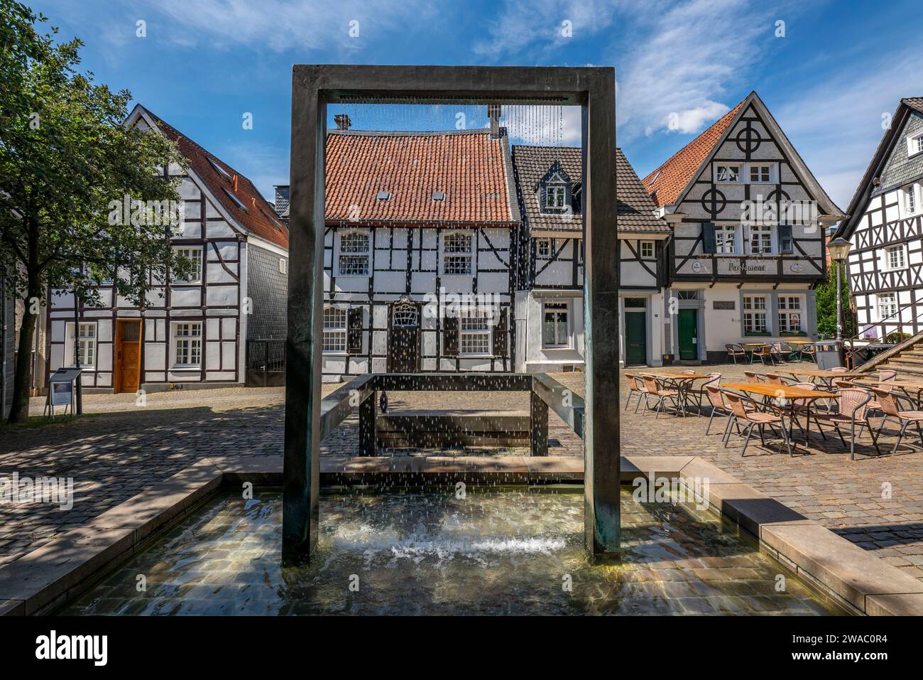 The old town centre of EssenKettwig, Ruhrstrasse, Weberbrunnen, Essen