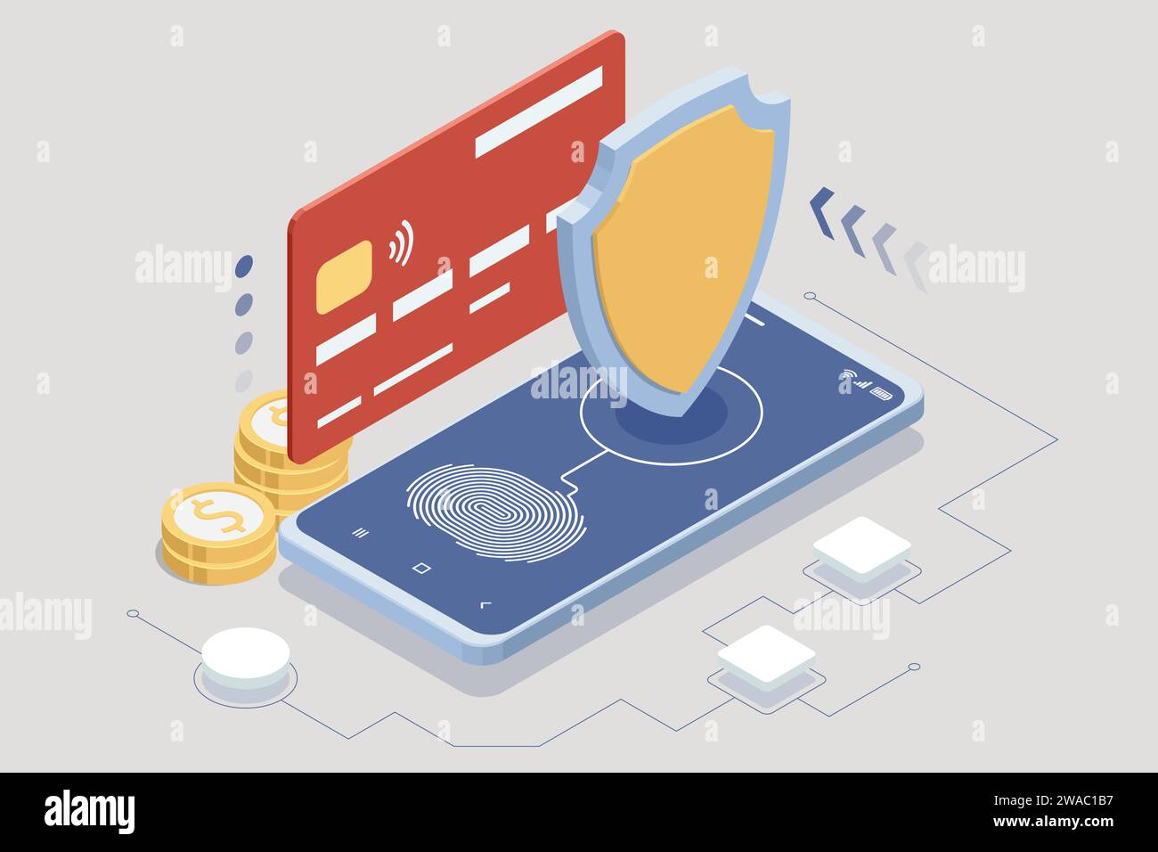 Isometrics protect data and confidentiality. Cybersecurity concept, user privacy security and encryption, secure internet access. Stock Vector