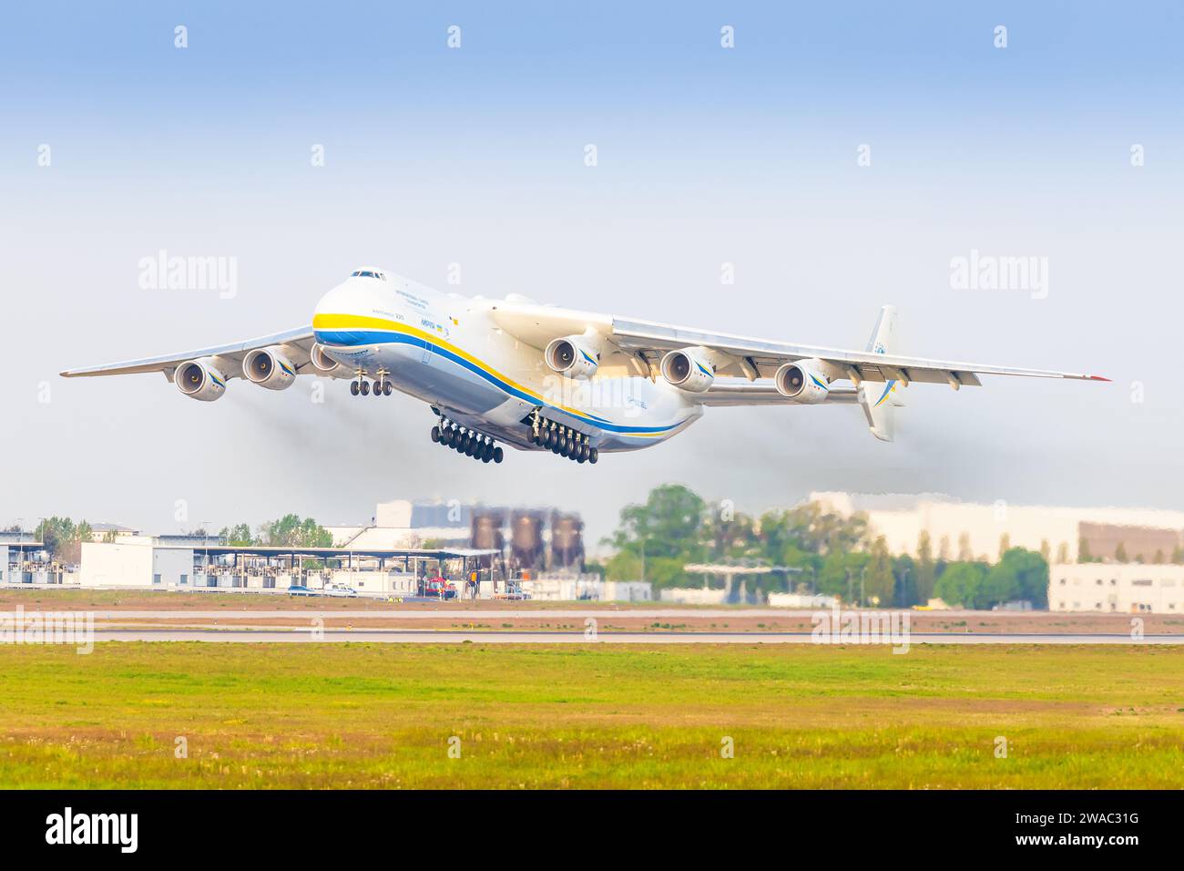 Leipzig - Germany, April 8th 2018: Mirya Antonov An 225 from Ukraine at Leipzig airport Stock Photo