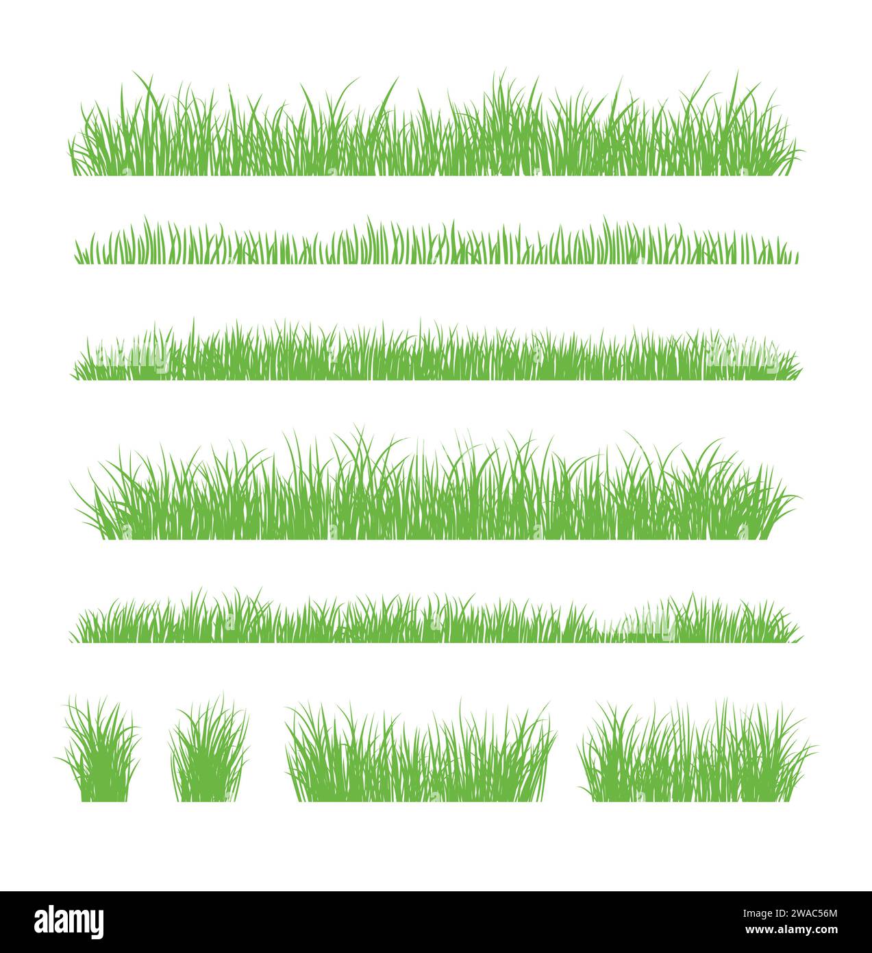 Green grass silhouette. Cartoon lines of plants and shrubs for boarding ...