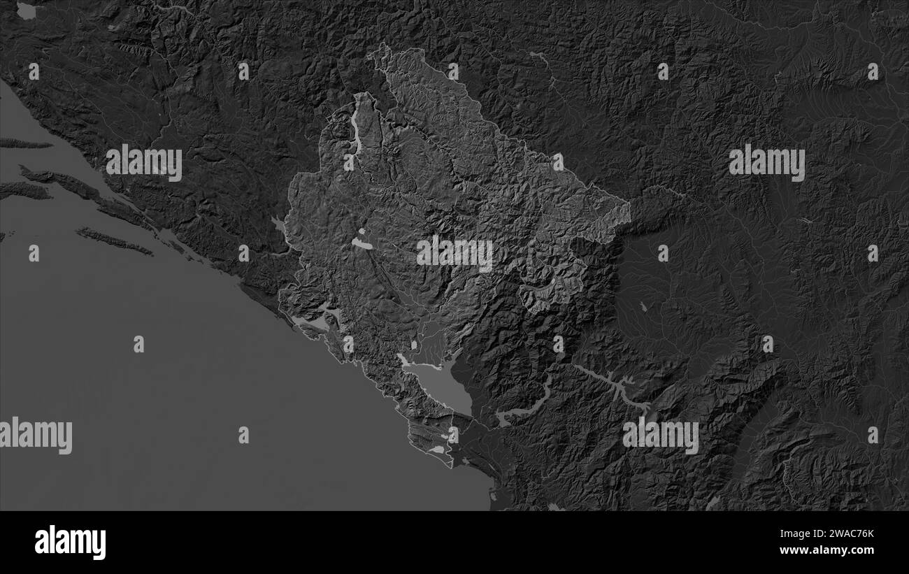 Montenegro highlighted on a Bilevel elevation map with lakes and rivers ...