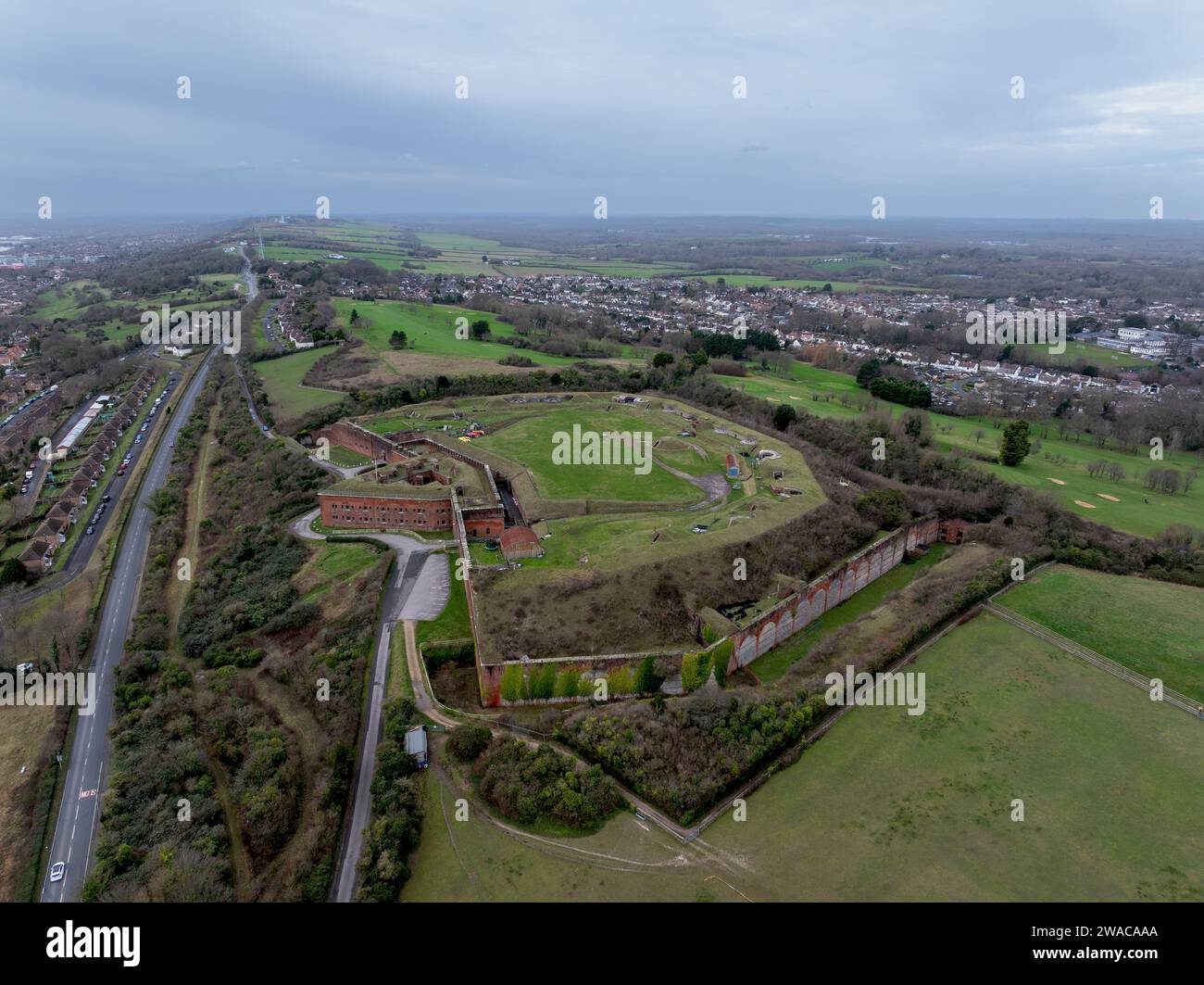 Aerial view of Lord Palmerston's fort Purbrook on the Eastern end of