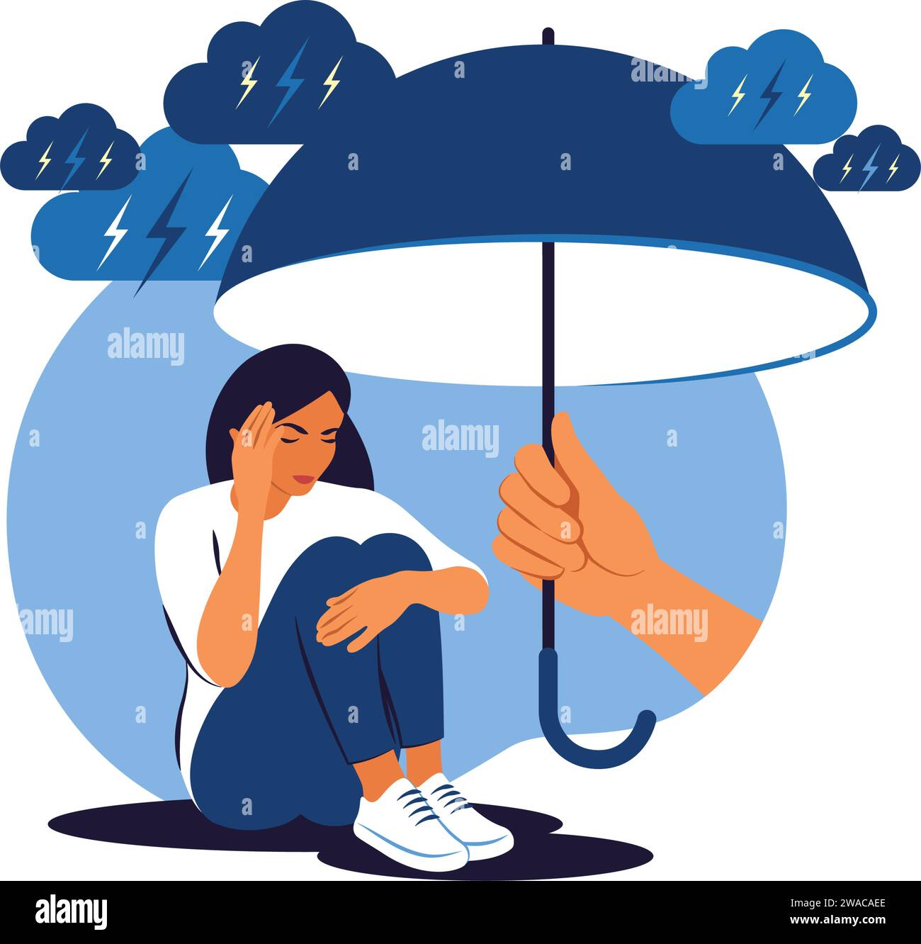 Supporting depressed crying woman under stress. Psychotherapy and