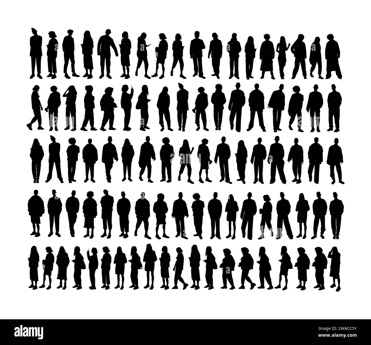 Vector silhouettes of men and a woman, a group of standing people Stock ...