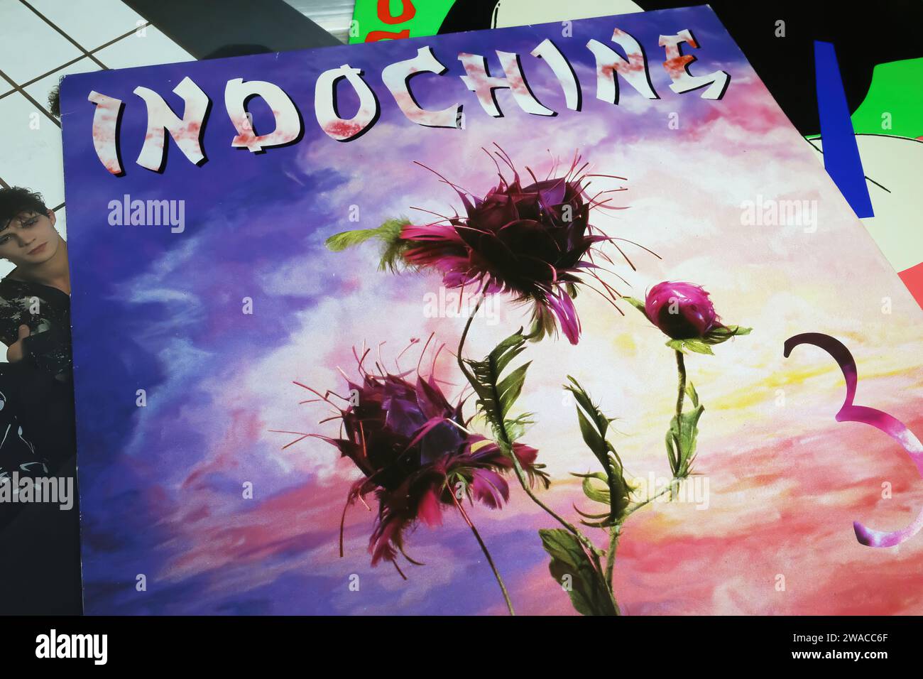 Viersen, Germany - May 9. 2023: Closeup of french new wave band Indochine vinyl record album cover 3 from 1985 Stock Photo