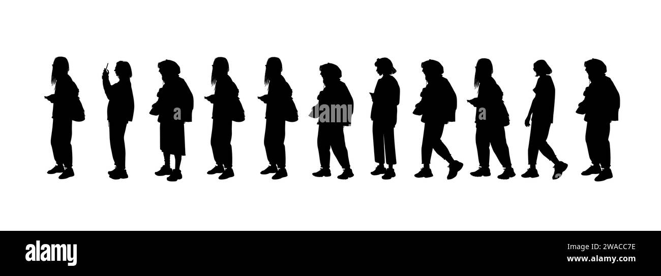 Vector silhouettes of men and a woman, a group of standing people Stock ...