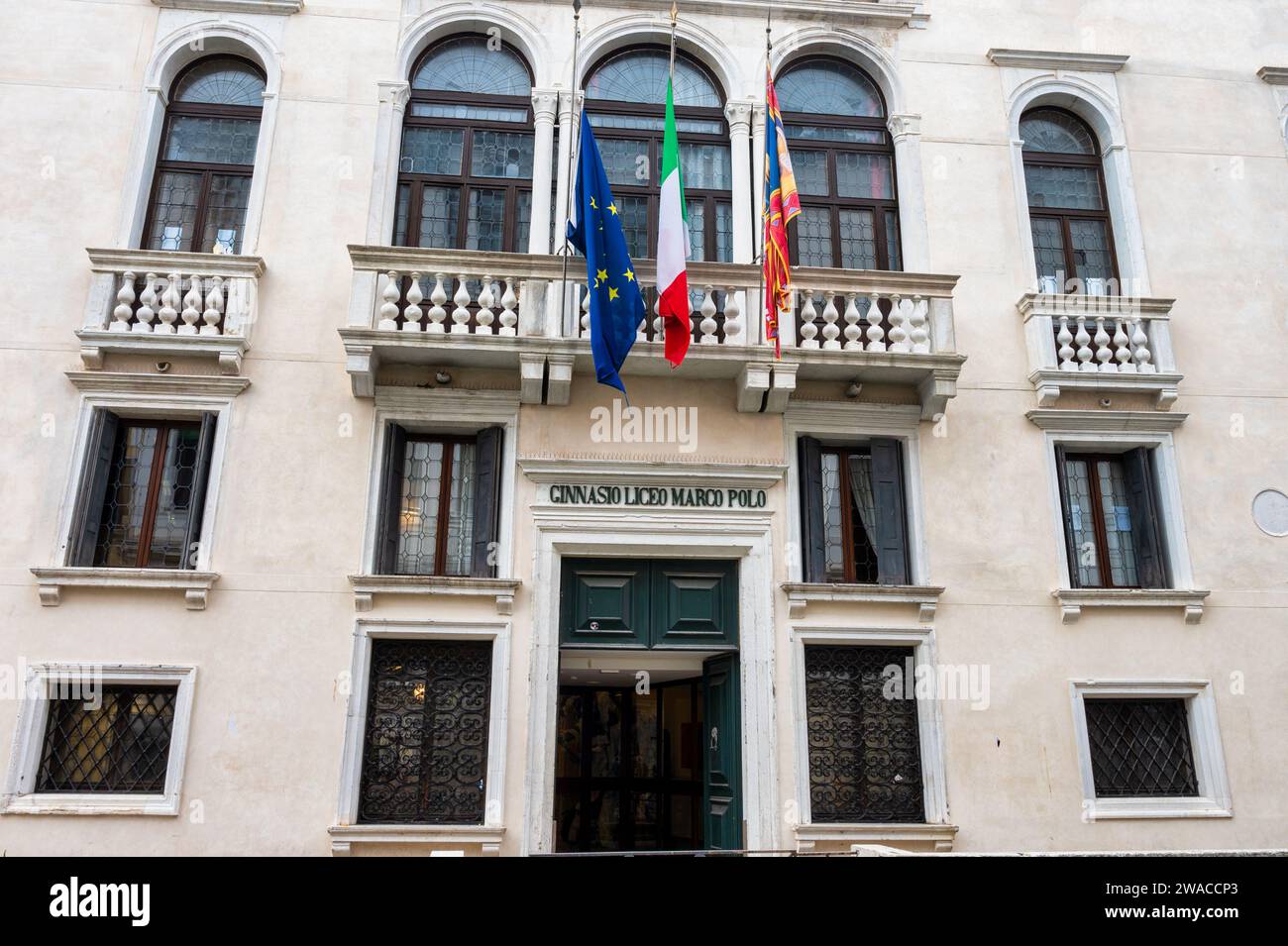 Venice, Italy Feb 23, 2023 Ginnasio Liceo Marco Polo in Venice Stock