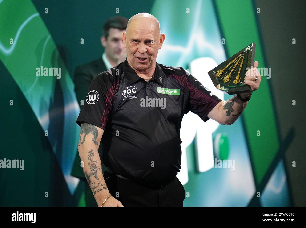 Russ Bray is inducted in to the PDC Darts Hall of Fame prior to the