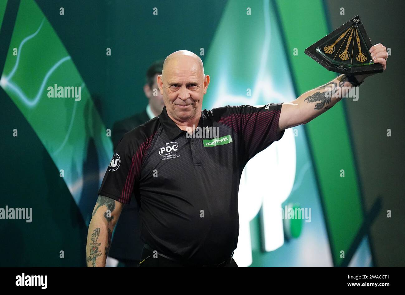 Russ Bray is inducted in to the PDC Darts Hall of Fame prior to the