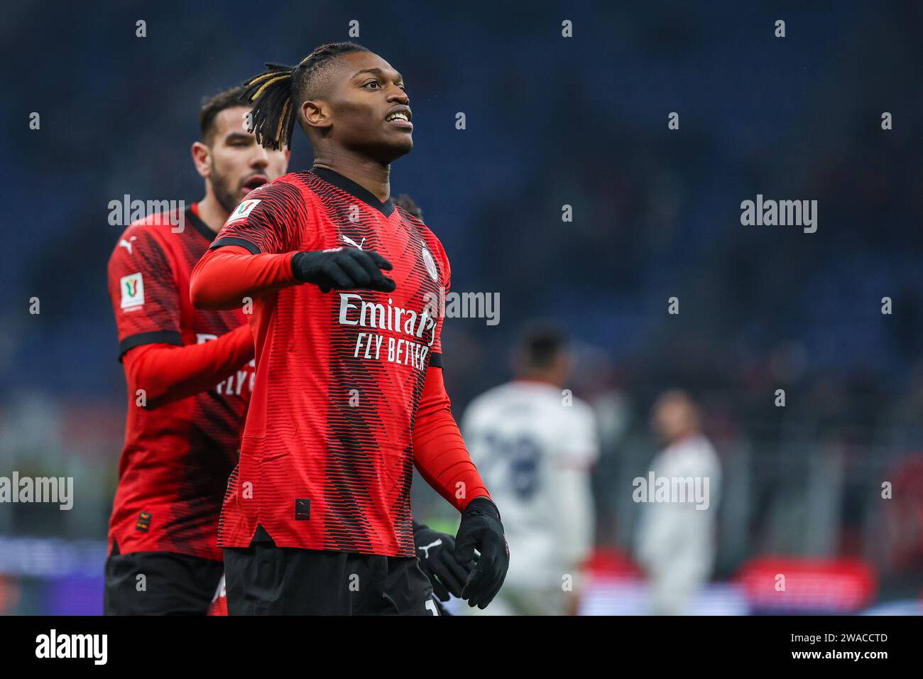 Rafael Leao of AC Milan celebrates after scoring a goal during Coppa ...