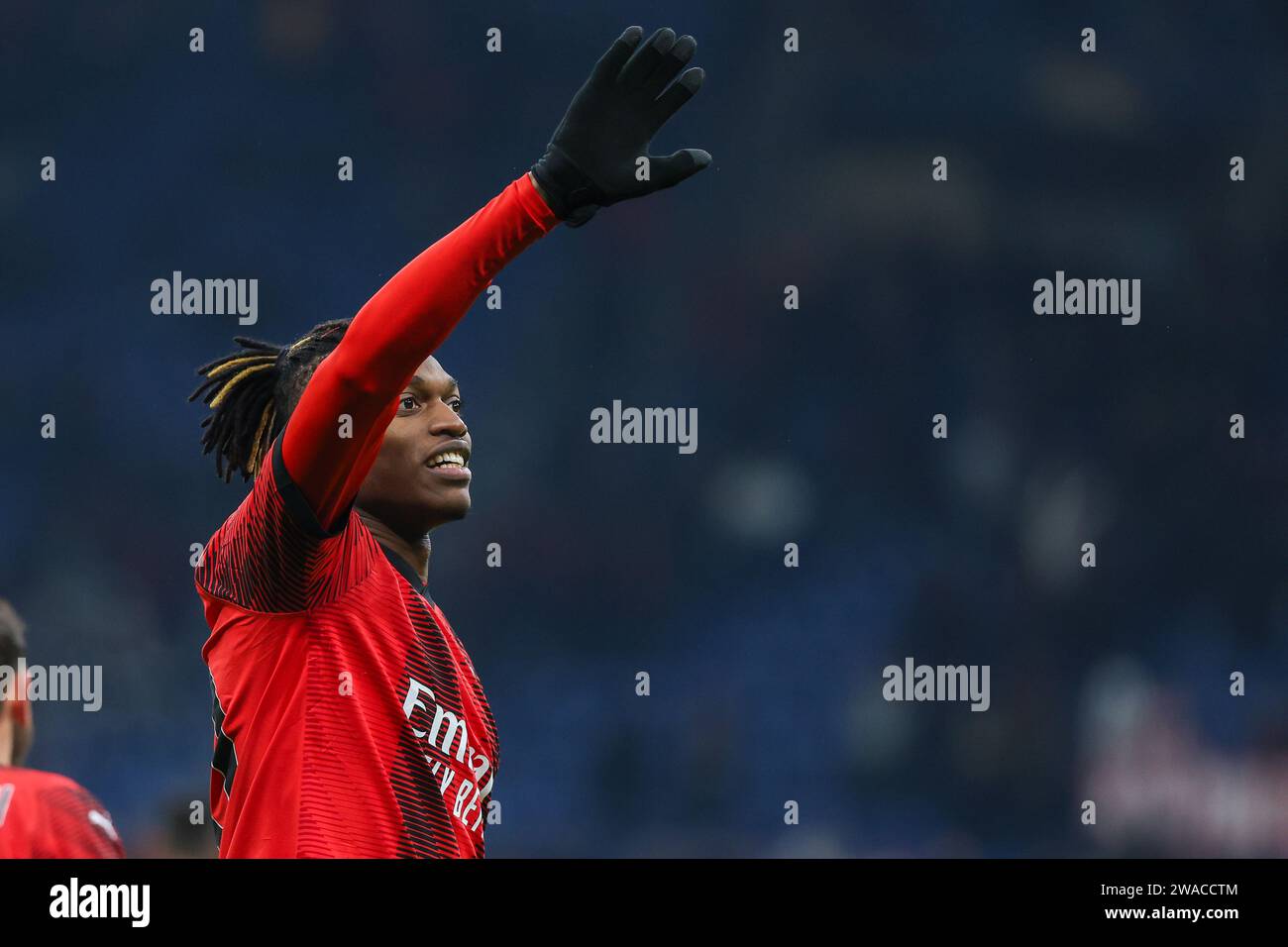 Rafael Leao of AC Milan celebrates after scoring a goal during Coppa ...