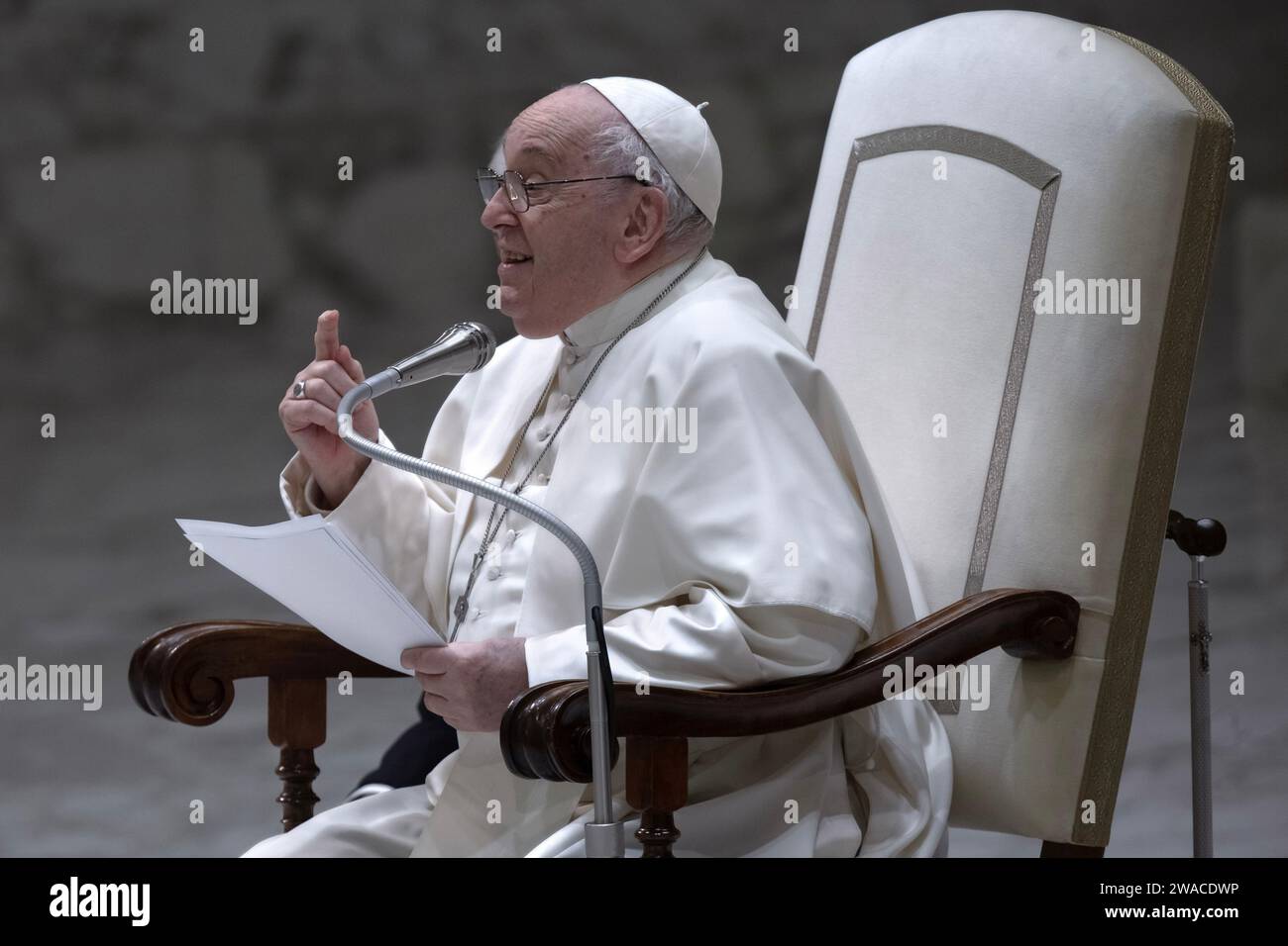 Vatican city, Vatican, 3 January, 2024. Pope Francis during his weekly