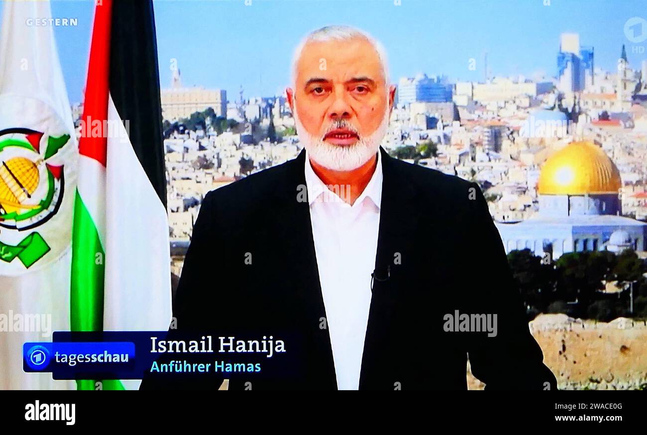 Ismail Hanija Hamas Anführer in der Tagesschau am 03.01.2024 *** Ismail Hanija Hamas leader in the Tagesschau on 03 01 2024 Stock Photo