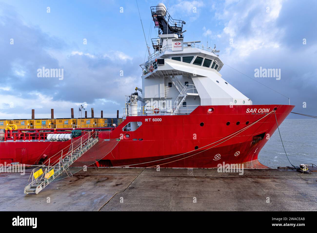 Hoyland Offshore platform supply vessel Sar Odin in the port of Cuxhaven, Germany Stock Photo