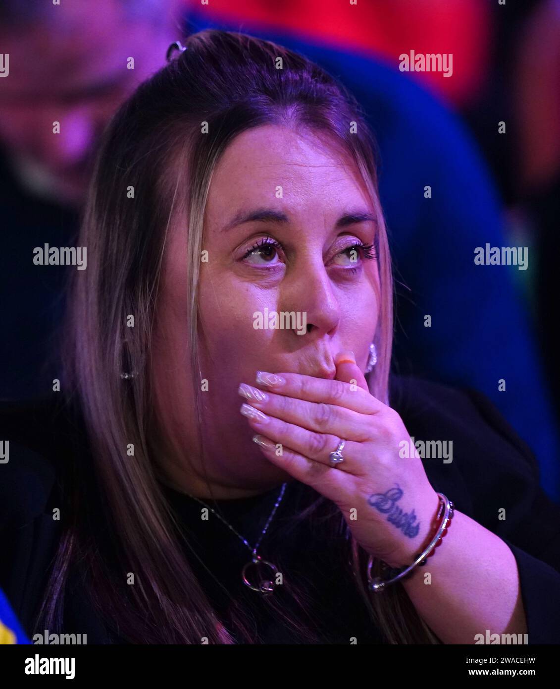 Luke Littlers mum Lisa reacts during the final of the Paddy Power World