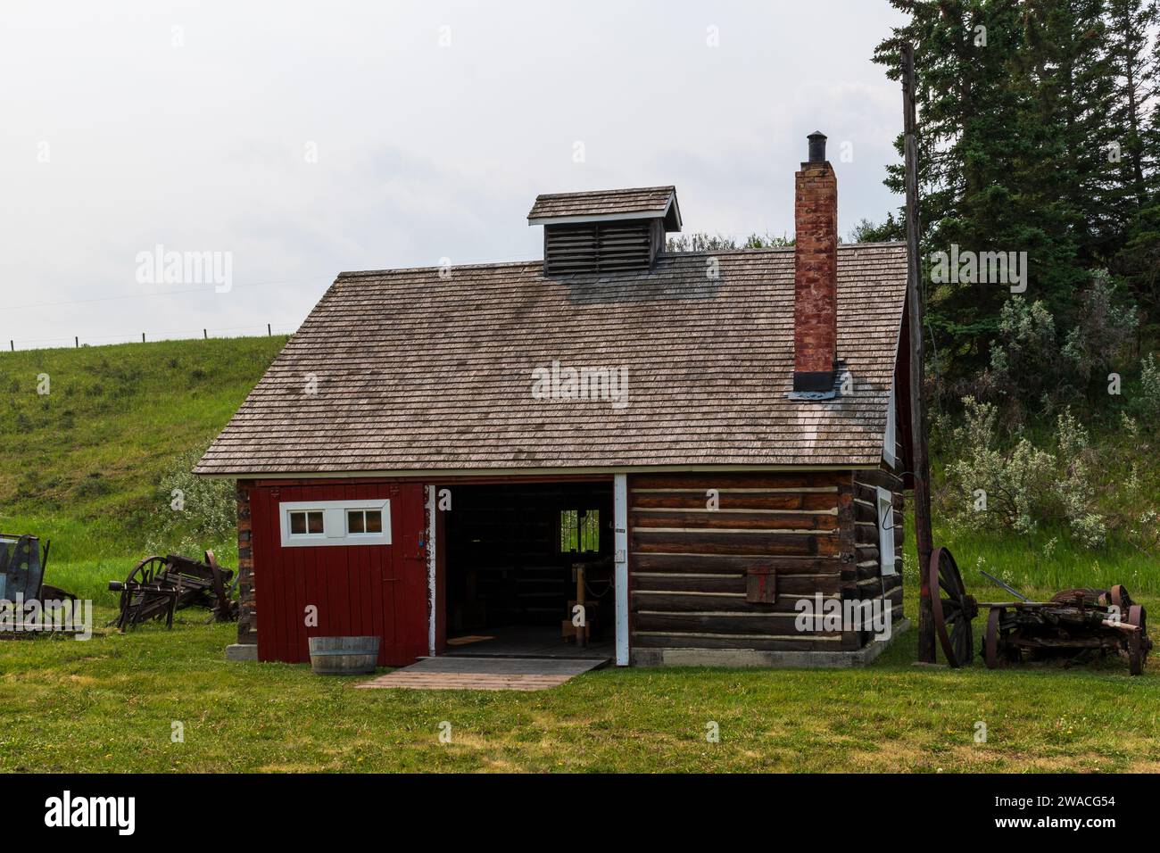 Pekisko, Alberta  Canada - 15 JUN 2023: The beautiful Bar U Ranch National Historic Site Stock Photo