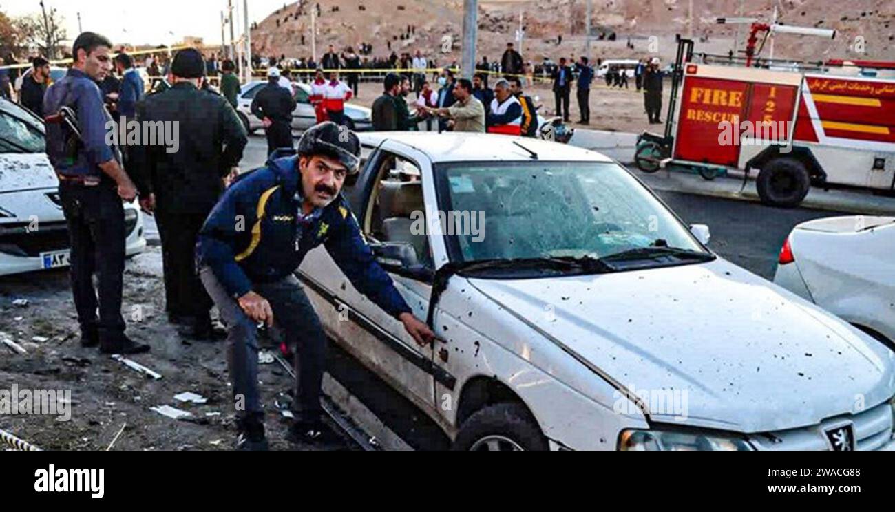 Kerman Iran 3rd Jan 2024 The Scene After Explosions At A   Kerman Iran 3rd Jan 2024 The Scene After Explosions At A Commemoration Ceremony Next To The Tomb Of Irans Revolutionary Guards General Qasem Soleimani In The Saheb Al Zaman Mosque In The Southern City Of Kerman Twin Explosions Have Killed At Least 103 People And Another 211 People Were Wounded Near The Mausoleum Officials Say A Terrorist Attack Targeted A Procession On The Anniversary Of Qasem Soleimanis Death There Were No Immediate Claims From Any Groups For What Is Believed To Have Been The Deadliest Such Attack In Iran In 42 Years Credit Image Farsnews Via Zuma Press Wir 2WACG88 