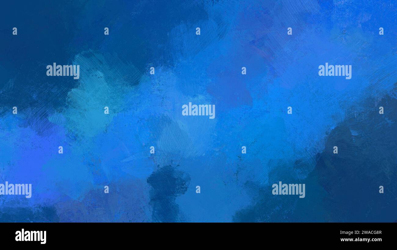 Abstract bright and vibrant light blue and blue oil painting background with brush strokes. Dull frame digital oil painting on canvas, copy space. Stock Photo