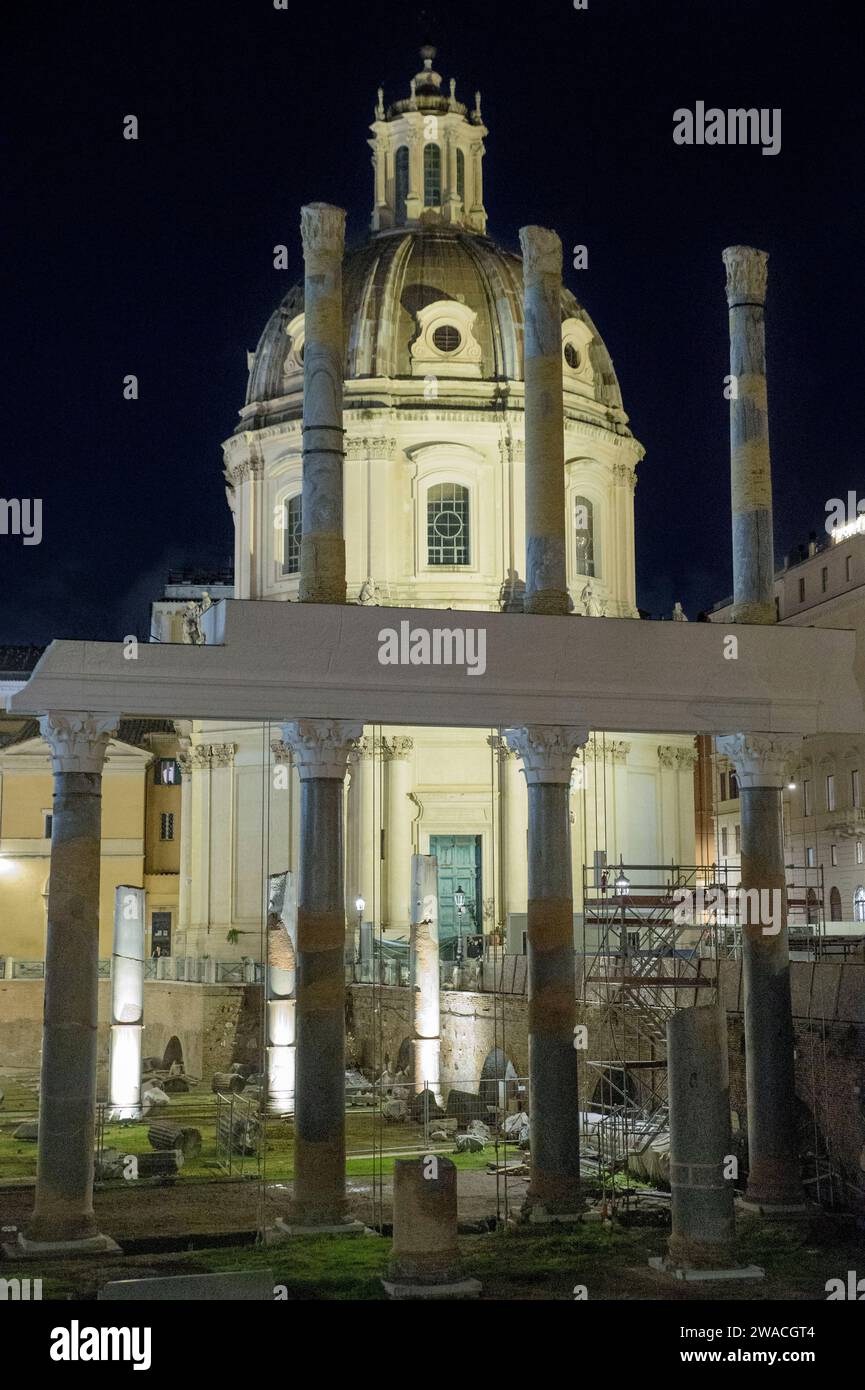 Rome, Italy. 1st Jan, 2024. The superimposed columns and the portion of